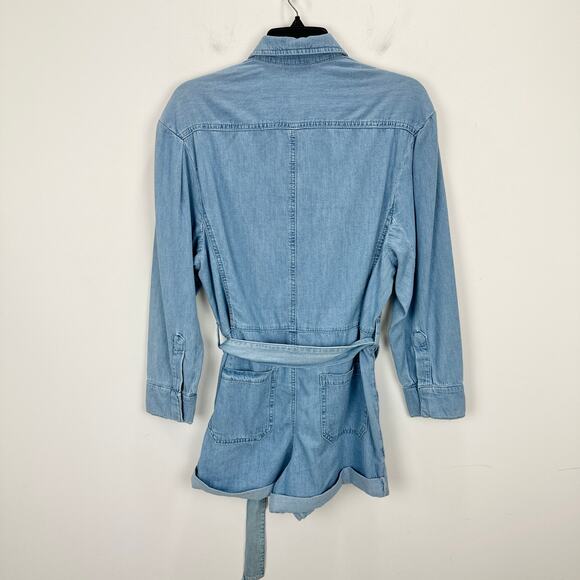 Gianni Bini Charlie Long Sleeve Denim Romper Jumpsuit Utility Blue US 0 NWT - Picture 7 of 10
